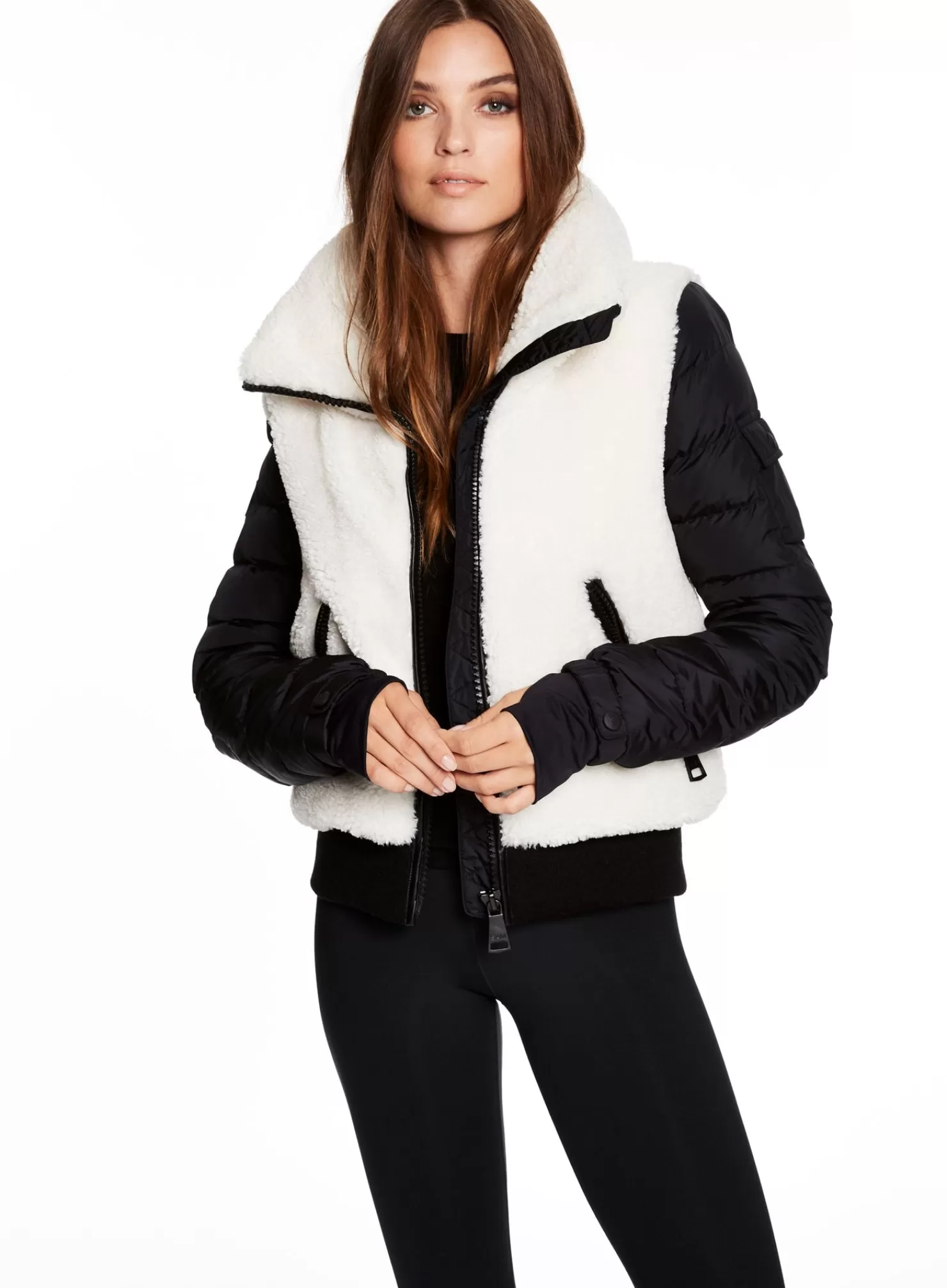 SAM Sherpa Jackets | Carson White Sherpa/Matte Black Sleeves